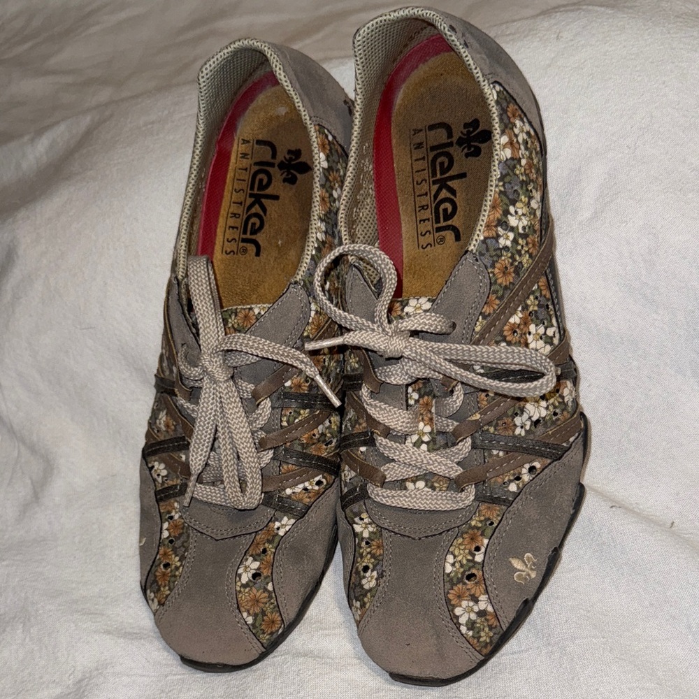 Rieker Antistress Estelle Women's Floral Sneakers - Taupe and Beige